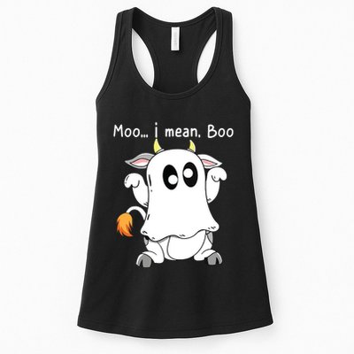 Moo I Mean Boo Ghost Cow Ghost Cow Halloween Farmer Womens Tank Top