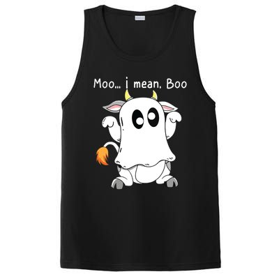 Moo I Mean Boo Ghost Cow Ghost Cow Halloween Farmer PosiCharge Competitor Tank