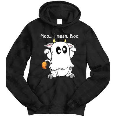 Moo I Mean Boo Ghost Cow Ghost Cow Halloween Farmer Tie Dye Hoodie