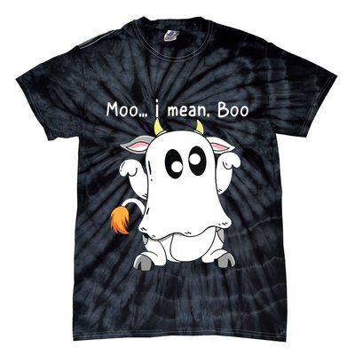 Moo I Mean Boo Ghost Cow Ghost Cow Halloween Farmer Tie-Dye T-Shirt