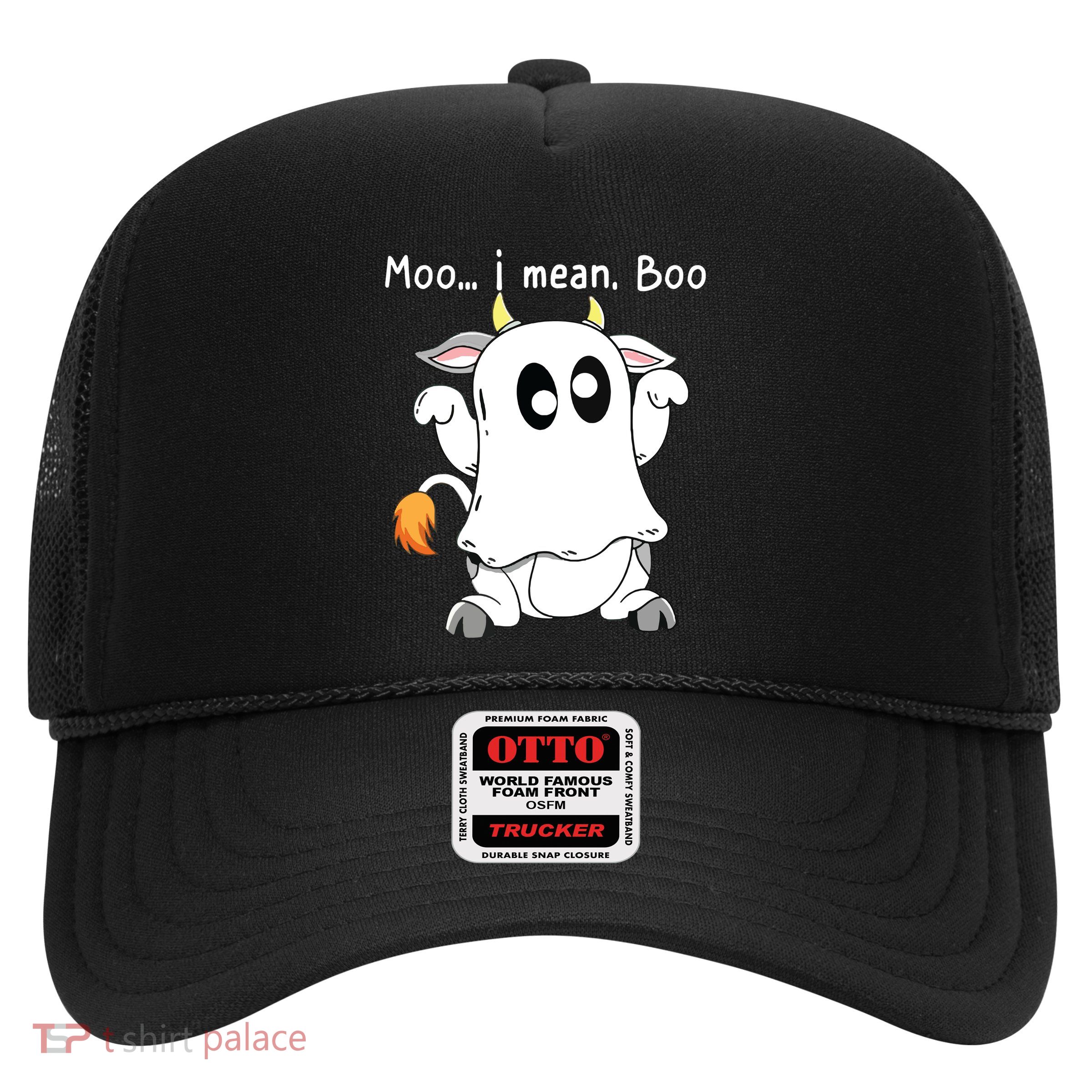 Moo I Mean Boo Ghost Cow Ghost Cow Halloween Farmer Trucker Hat