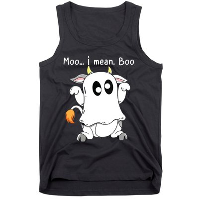 Moo I Mean Boo Ghost Cow Ghost Cow Halloween Farmer Tank Top