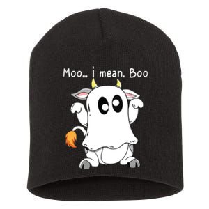 Moo I Mean Boo Ghost Cow Ghost Cow Halloween Farmer Short Acrylic Beanie