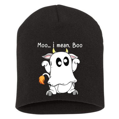 Moo I Mean Boo Ghost Cow Ghost Cow Halloween Farmer Short Acrylic Beanie