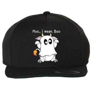 Moo I Mean Boo Ghost Cow Ghost Cow Halloween Farmer Wool Snapback Cap