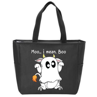 Moo I Mean Boo Ghost Cow Ghost Cow Halloween Farmer Zip Tote Bag