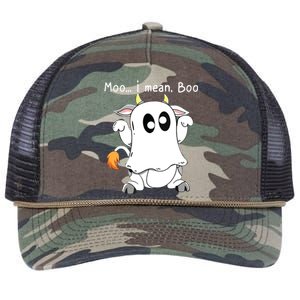 Moo I Mean Boo Ghost Cow Ghost Cow Halloween Farmer Retro Rope Trucker Hat Cap