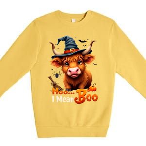 Moo I Mean Boo Cute Cow Bull Witch Hat Halloween Costume Gift Premium Crewneck Sweatshirt