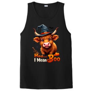 Moo I Mean Boo Cute Cow Bull Witch Hat Halloween Costume Gift PosiCharge Competitor Tank