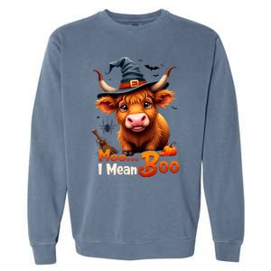 Moo I Mean Boo Cute Cow Bull Witch Hat Halloween Costume Gift Garment-Dyed Sweatshirt