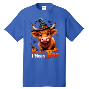 Moo I Mean Boo Cute Cow Bull Witch Hat Halloween Costume Gift Tall T-Shirt