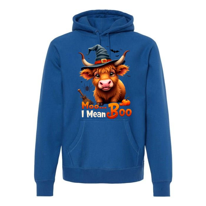 Moo I Mean Boo Cute Cow Bull Witch Hat Halloween Costume Gift Premium Hoodie