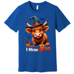 Moo I Mean Boo Cute Cow Bull Witch Hat Halloween Costume Gift Premium T-Shirt