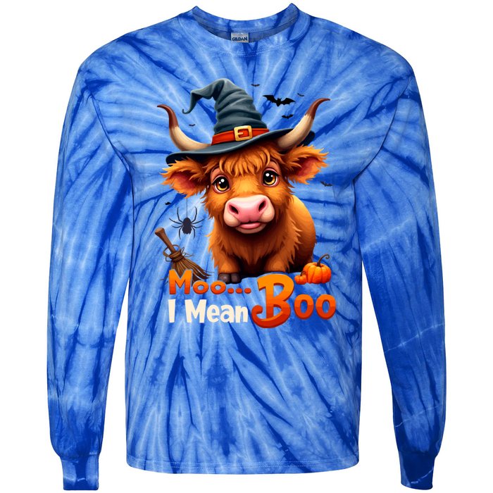 Moo I Mean Boo Cute Cow Bull Witch Hat Halloween Costume Gift Tie-Dye Long Sleeve Shirt