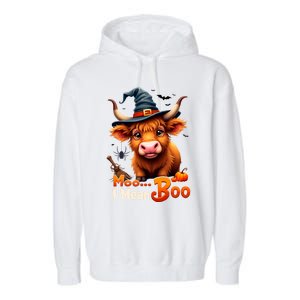 Moo I Mean Boo Cute Cow Bull Witch Hat Halloween Costume Gift Garment-Dyed Fleece Hoodie