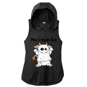 Moo I Mean Boo Ghost Cow Ghost Cow Halloween Great Gift Ladies PosiCharge Tri-Blend Wicking Draft Hoodie Tank