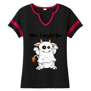 Moo I Mean Boo Ghost Cow Ghost Cow Halloween Great Gift Ladies Halftime Notch Neck Tee