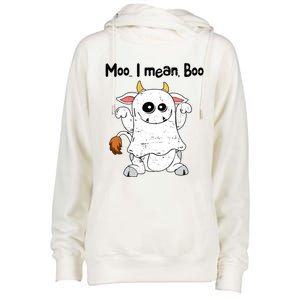 Moo I Mean Boo Ghost Cow Ghost Cow Halloween Great Gift Womens Funnel Neck Pullover Hood