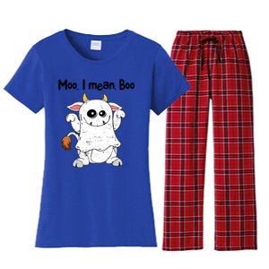 Moo I Mean Boo Ghost Cow Ghost Cow Halloween Great Gift Women's Flannel Pajama Set