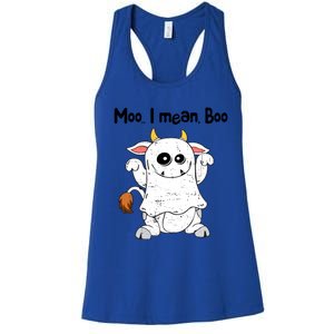 Moo I Mean Boo Ghost Cow Ghost Cow Halloween Great Gift Women's Racerback Tank