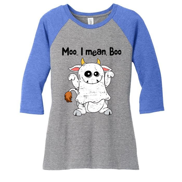 Moo I Mean Boo Ghost Cow Ghost Cow Halloween Great Gift Women's Tri-Blend 3/4-Sleeve Raglan Shirt