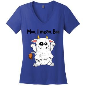 Moo I Mean Boo Ghost Cow Ghost Cow Halloween Great Gift Women's V-Neck T-Shirt