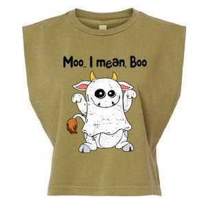 Moo I Mean Boo Ghost Cow Ghost Cow Halloween Great Gift Garment-Dyed Women's Muscle Tee