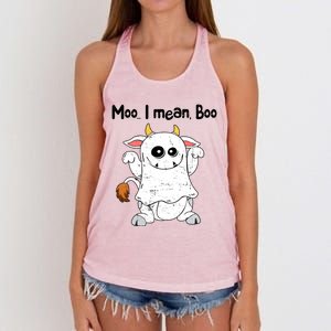 Moo I Mean Boo Ghost Cow Ghost Cow Halloween Great Gift Women's Knotted Racerback Tank