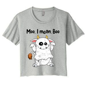 Moo I Mean Boo Ghost Cow Ghost Cow Halloween Great Gift Women's Crop Top Tee