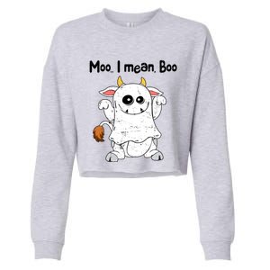 Moo I Mean Boo Ghost Cow Ghost Cow Halloween Great Gift Cropped Pullover Crew