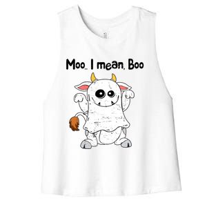 Moo I Mean Boo Ghost Cow Ghost Cow Halloween Great Gift Women's Racerback Cropped Tank