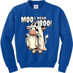 Moo I Mean Boo Funny Cow Ghost Halloween 2024 Costume Gift Kids Sweatshirt