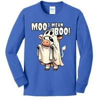 Moo I Mean Boo Funny Cow Ghost Halloween 2024 Costume Gift Kids Long Sleeve Shirt