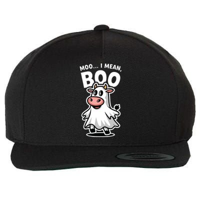 Moo I Mean Boo Cow Ghost Funny Halloween Wool Snapback Cap