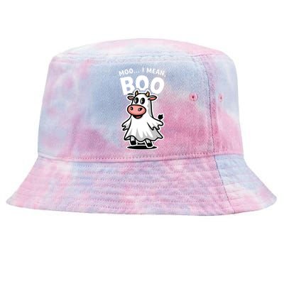 Moo I Mean Boo Cow Ghost Funny Halloween Tie-Dyed Bucket Hat