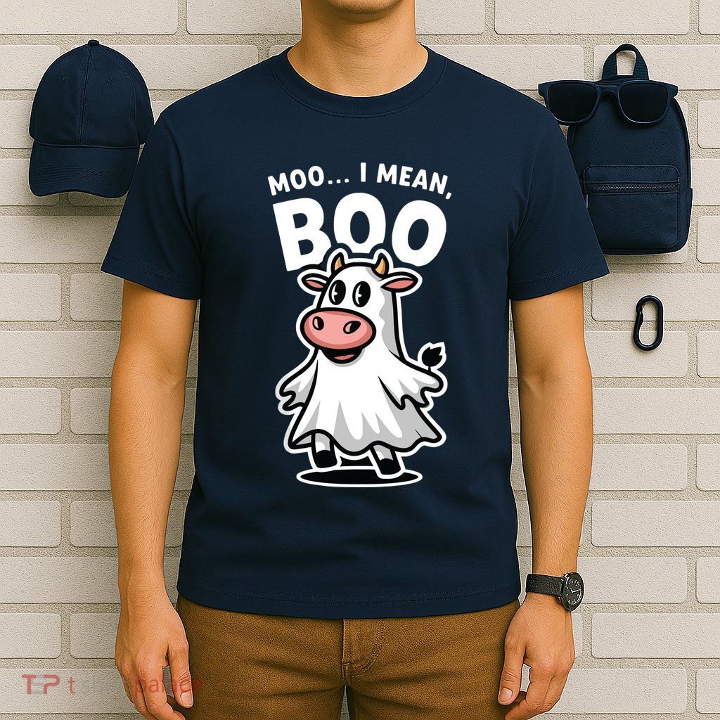 Moo I Mean Boo Cow Ghost Funny Halloween T-Shirt
