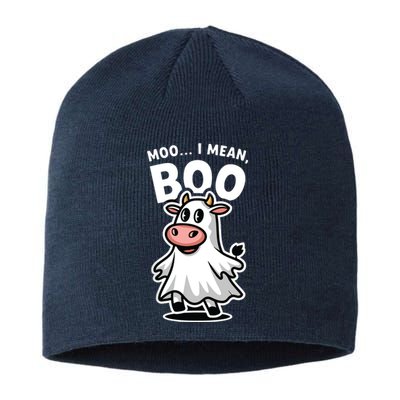 Moo I Mean Boo Cow Ghost Funny Halloween Sustainable Beanie