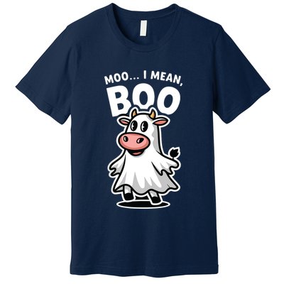 Moo I Mean Boo Cow Ghost Funny Halloween Premium T-Shirt