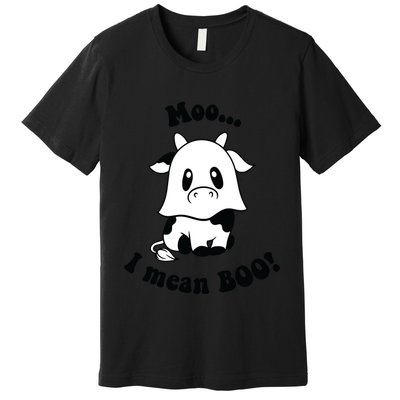 Moo I Mean Boo Cute Ghost Cow Funny Halloween Women Premium T-Shirt