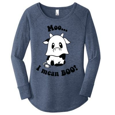 Moo I Mean Boo Cute Ghost Cow Funny Halloween Women Women's Perfect Tri Tunic Long Sleeve Shirt