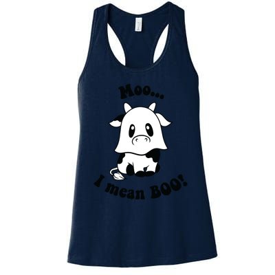 Moo I Mean Boo Cute Ghost Cow Funny Halloween Women Women's Racerback Tank