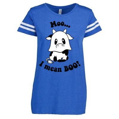 Moo I Mean Boo Cute Ghost Cow Funny Halloween Women Enza Ladies Jersey Football T-Shirt