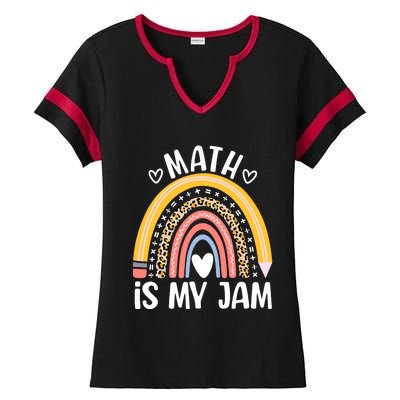 Math Is My Jam First Day Back To School Math Teacher Student Ladies Halftime Notch Neck Tee