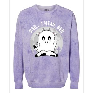 Moo I Mean Boo Spooky Ghost Cow Halloween Cute Gift Colorblast Crewneck Sweatshirt