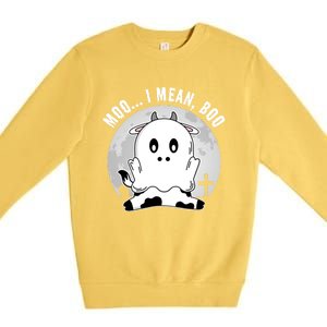 Moo I Mean Boo Spooky Ghost Cow Halloween Cute Gift Premium Crewneck Sweatshirt