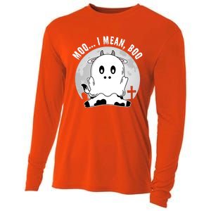 Moo I Mean Boo Spooky Ghost Cow Halloween Cute Gift Cooling Performance Long Sleeve Crew