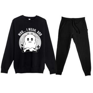 Moo I Mean Boo Spooky Ghost Cow Halloween Cute Gift Premium Crewneck Sweatsuit Set