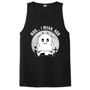 Moo I Mean Boo Spooky Ghost Cow Halloween Cute Gift PosiCharge Competitor Tank