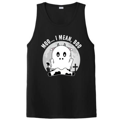 Moo I Mean Boo Spooky Ghost Cow Halloween Cute Gift PosiCharge Competitor Tank