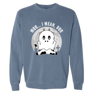 Moo I Mean Boo Spooky Ghost Cow Halloween Cute Gift Garment-Dyed Sweatshirt